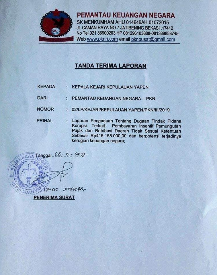 Tim Pkn Laporkan Dugaan Korupsi Pembangunan Tambatan Perahu Di Kampung Cina Tua Serui