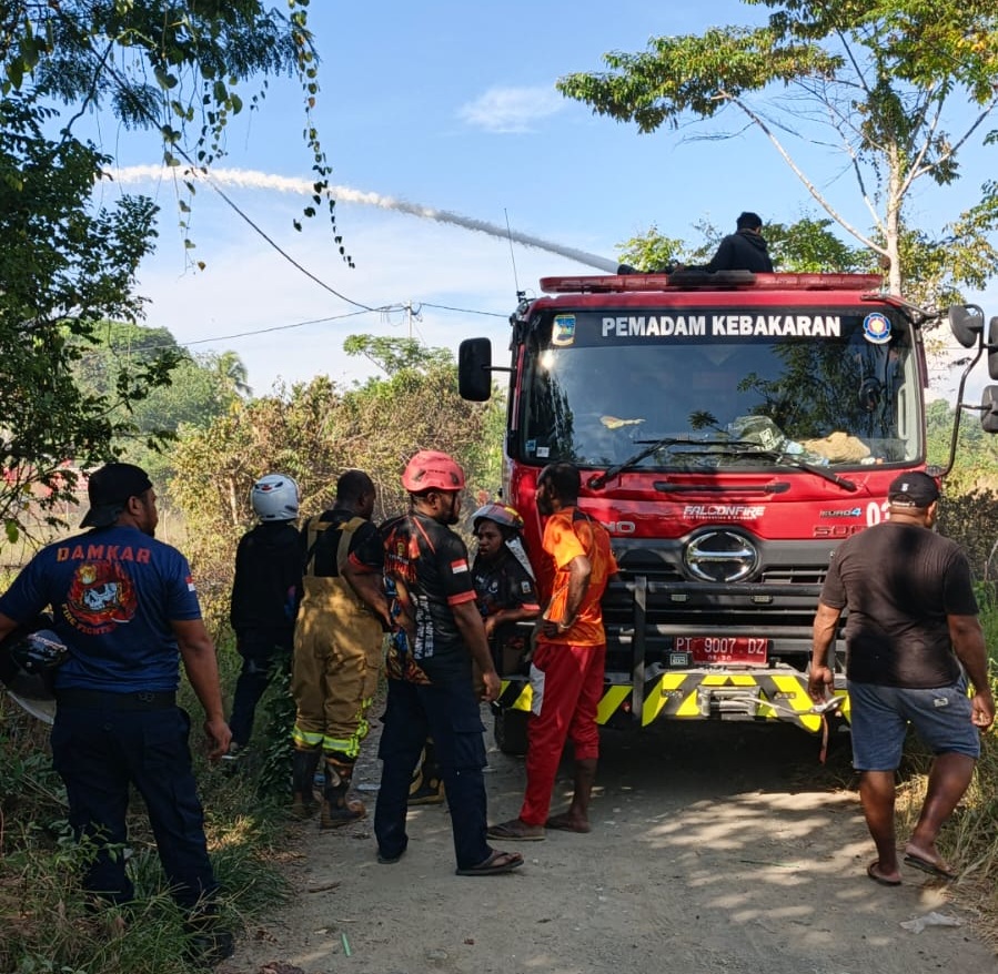 (Kebakaran Lahan di Belakang PLTMG Kalibobo Diduga Dibakar OTK, Damkar Bergerak Cepat)
