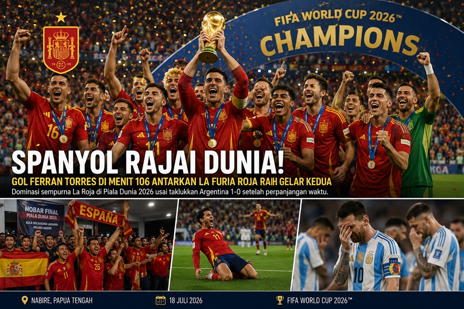 Suporter Spanyol di Nabire Berpesta, La Roja Juara Piala Dunia 2026