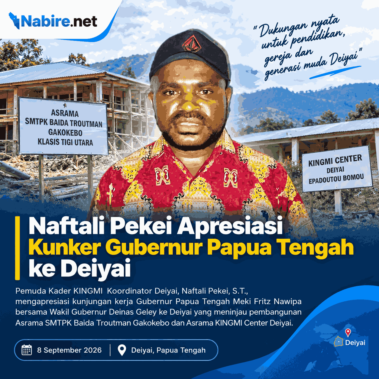 Naftali Pekei Apresiasi Kunker Gubernur Papua Tengah ke Deiyai, Soroti Pembangunan Dua Asrama