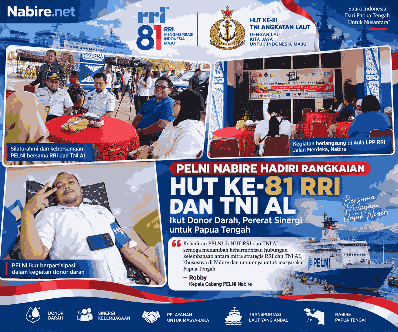 PELNI Nabire Hadiri Rangkaian HUT ke-81 RRI dan TNI AL, Ikut Donor Darah