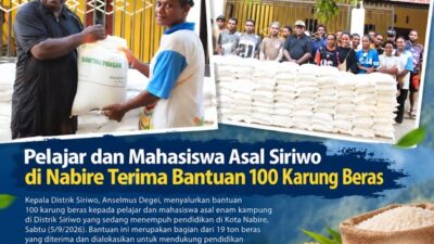 (Pelajar dan Mahasiswa Asal Siriwo di Nabire Terima Bantuan 100 Karung Beras)