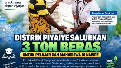 (Dukung Pendidikan Anak Daerah, Distrik Piyaiye Salurkan 3 Ton Beras di Nabire)