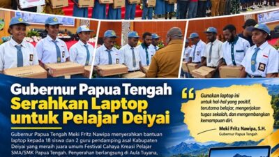 (Apresiasi Pelajar Berprestasi, Gubernur Papua Tengah Bagikan Laptop di Deiyai)