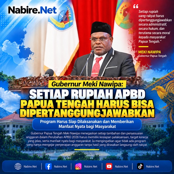 (Gubernur Meki Nawipa: Setiap Rupiah APBD Papua Tengah Harus Bisa Dipertanggungjawabkan)