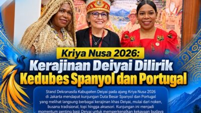 (Ketua Dekranasda Deiyai, Fransina Rumbiak Mote dan salah satu pengrajin Deiyai Foto bersama Duta Besar Spanyol untuk Indonesia)