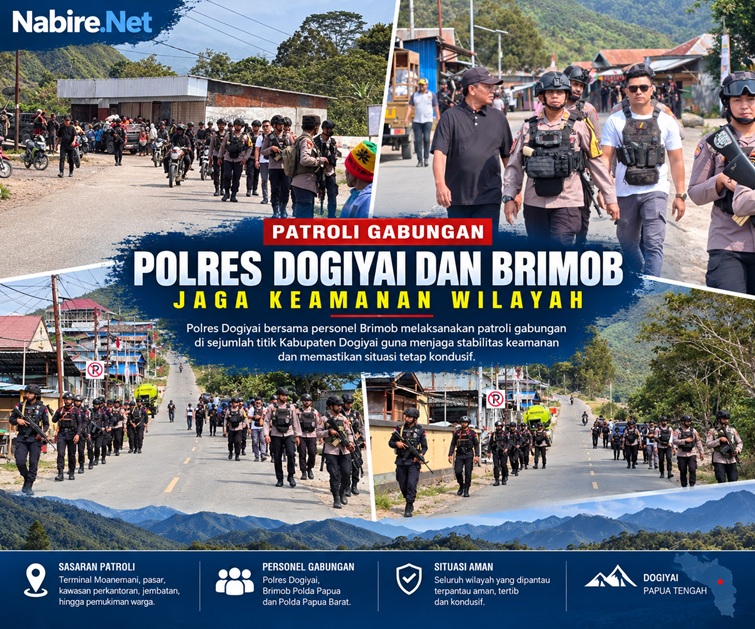 (Jaga Keamanan Dogiyai, Polisi dan Brimob Patroli Sejumlah Titik)