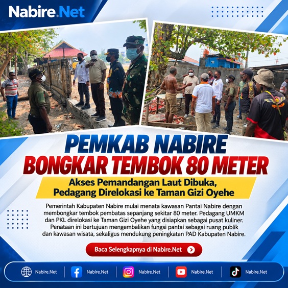 (Pemkab Nabire Bongkar Tembok Taman Gizi, Akses Pemandangan Laut Dibuka)