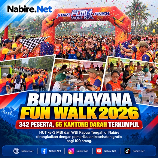 (Ratusan Peserta Ramaikan Buddhayana Fun Walk 2026 di Nabire, Ada Donor Darah dan Cek Kesehatan)