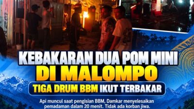 (Kebakaran Dua Pom Mini di Malompo, Tiga Drum BBM Ikut Terbakar)