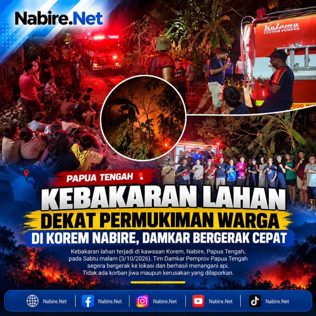 (Kebakaran Lahan Dekat Permukiman Warga di Korem Nabire, Damkar Bergerak Cepat)