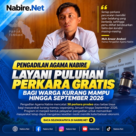 (Pengadilan Agama Nabire Layani Puluhan Perkara Gratis bagi Warga Kurang Mampu hingga September 2026)
