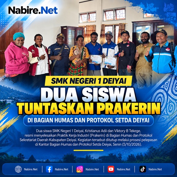 (Dua Siswa SMK Negeri 1 Deiyai Tuntaskan Prakerin di Bagian Humas Setda)