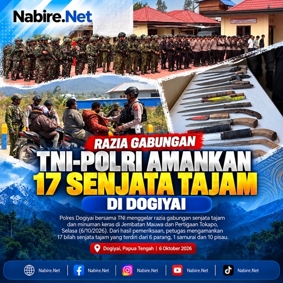 (Razia Gabungan TNI-Polri Amankan 17 Senjata Tajam di Dogiyai)