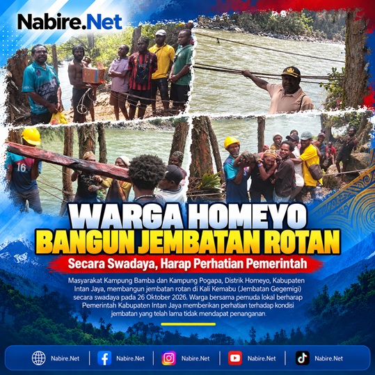 (Warga Homeyo Bangun Jembatan Rotan Secara Swadaya, Harap Perhatian Pemerintah)