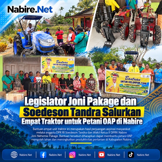 (Legislator Joni Pakage dan Soedeson Tandra Salurkan Empat Traktor untuk Petani OAP di Nabire)